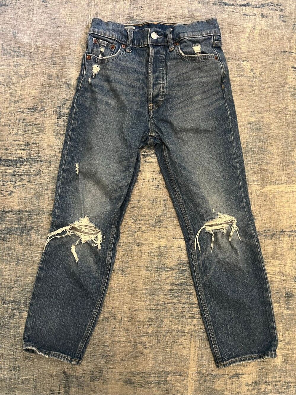 Gap Denim Distressed Button Fly Cheeky Straight High Rise Jeans Size 25 / 0P